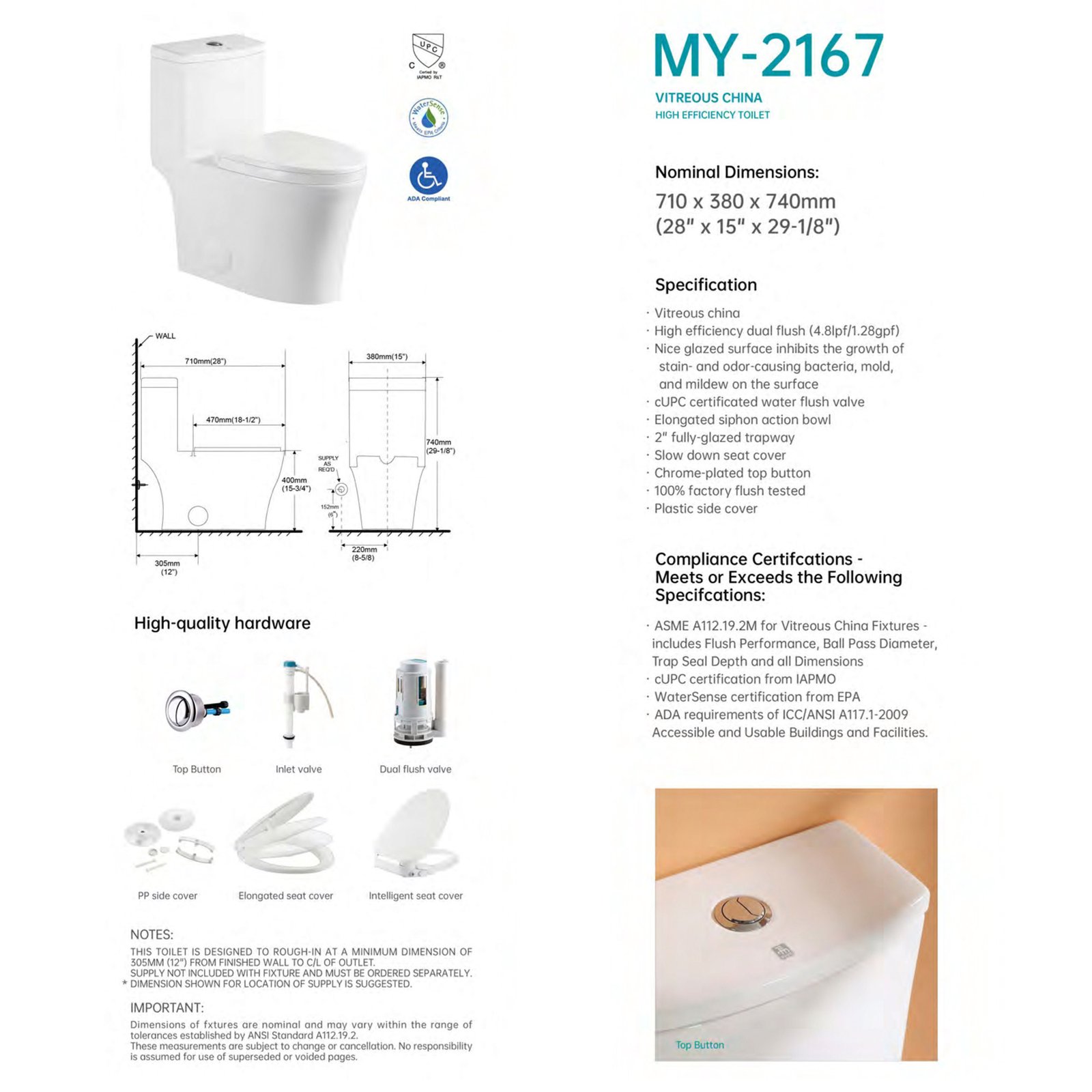 VOXX-2167 Elongated High Efficiency 1-Piece Toilet- Dual Flush - Image 5